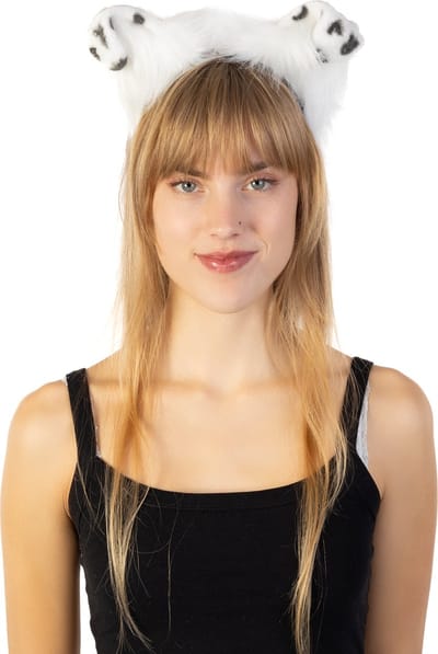 KIMU® Haarband Furry Hondenoortjes Zwart Wit Dalmatiër - Hond Diadeem Dons Dieren - Dierenoren Oren Dalmatiërs Gestipt Stippen Vlekken Gevlekt Festival