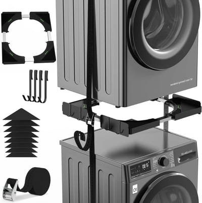 Universele Stapelset - Wasmachine Droger Frame - Ruimte Besparen - Ultradun Design - 45-68 cm Verstelbaar - Zwart