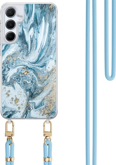 Casimoda® hoesje met koord - Geschikt voor Samsung A55 - Marble Sea - Afneembaar koord - TPU/polycarbonaat - Blauw