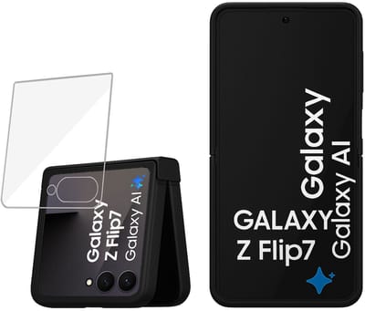 Technow hoesje + Screenprotector geschikt voor Samsung Galaxy Z Flip 7 – Tempered Glass - Liquid Back Case - Cover - Zwart