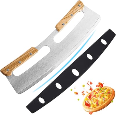 Pizza weegmes , pizzasnijder van roestvrij staal, 35 cm, houten handvat, beschermhoes, snel en gelijkmatig snijden, professioneel product