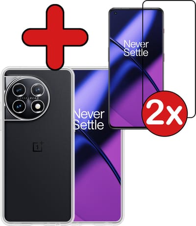 Hoesje - Met 2x Screenprotector - Geschikt voor OnePlus 11 - Sterk & Shockproof - Telefoon Hoes - Back Cover - Siliconen Case - Telefoonhoes - Transparant