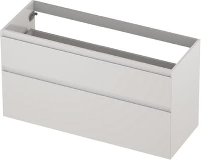 INK® wastafelonderkast 2 laden greeploos gelakt asymmetrisch 120x45x65cm, hoogglans wit