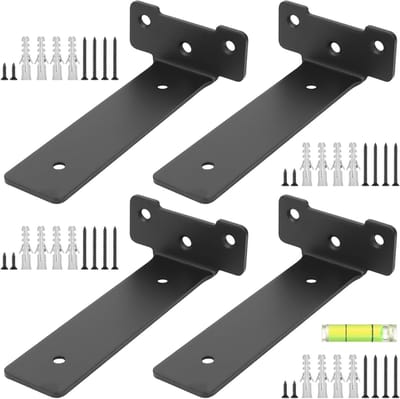 Zware Floating Plank Steunen, 5.9 Inch Zwarte Metalen L-vormige Plankondersteuning voor Wandmontage, Ideaal voor Thuis en Kantoor, Stevige Plankbeugels voor Decoratie en Opslag