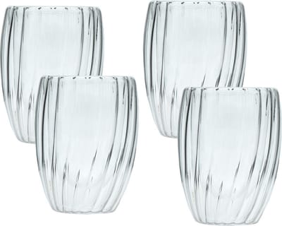 Intirilife 4x Dubbelwandig thermoglas - Gestreepte stijl - 210ml inhoud - Mondgeblazen geïsoleerd voor latte macchiato, als theeglas of koffieglas met handvat