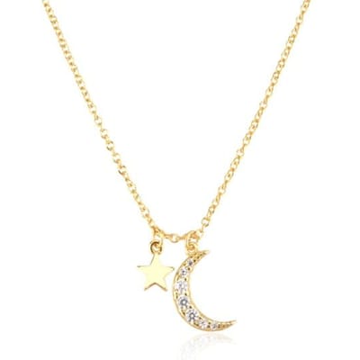 925 Sterling Zilver Goud Zirkonia Cz Maan Ster Hanger Bedel Lange Ketting Ketting Vrouwen Bruiloft Sieraden Kristal Luxe beige