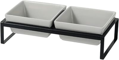 Verhoogde hondenvoederbak van keramiek voor middelgrote honden, dubbele voerbak met houder, 2 x 1000ml, ideaal voor comfortabel eten en drinken