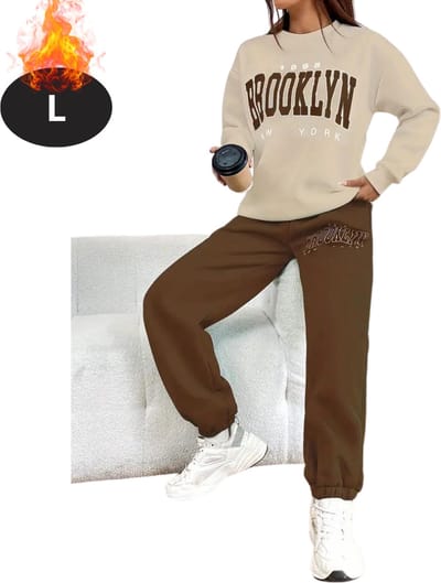 Nivard Joggingpak - Huispak - Volwassenen - Trainingspak - Comfortabel - Joggingsbroek - Tracksuit - Dames - Koffie - L