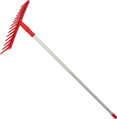 KOTARBAU® Bladhark, Tuinhark, Kunststof Bladhark, 54cm, 14 Tanden, met Aluminium Steel, Extra-Click Systeem, Lichtgewicht Hark, Ergonomisch Ontwerp, Bladbezem voor Tuin, Rood & Zilverkleurig