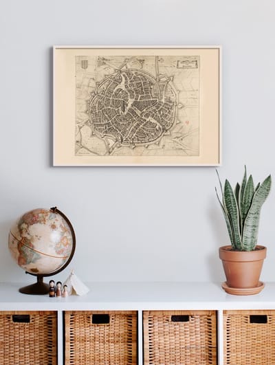 Poster In Witte Lijst - Historische Oude Kaart Mechelen - Stadsplattegrond 1652 - 50x70 cm