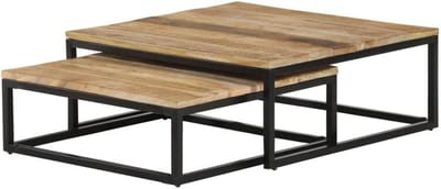 Salontafel set - Bijzettafels Woonkamertafels - Woonkamer inrichten - Handgemaakt mangohout - 70 x 68 x 27 cm - Bruin