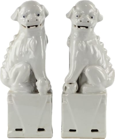 Fine Asianliving Chinese Foo Dogs Set/2 Porselein Wit Handgemaakt D11xH34cm