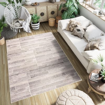 Tapiso Fiesta Vloerkleed Laagpolig Woonkamer Hout Tapijt Maat- 133x190