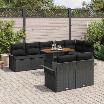vidaXL - Tuinbank - Set - 9 - st - Zwart - poly - rattan