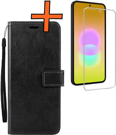 Hoes - Met Screenprotector - Geschikt voor Samsung Galaxy A27 - Luxe Pasjeshouder - Bookcase Portemonee - Flip Case - Kunstleer Book Case - Flipcase - Book Cover - Walletcase - PortemonneeHoes - Zwart