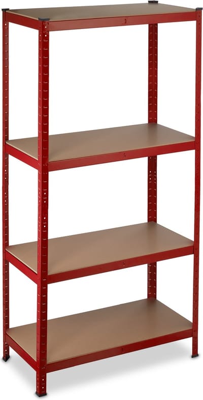 stellingkast metaal - tot 700 kg - 150 x 70 x 30 cm - 4 etages - steekverbinding - rood