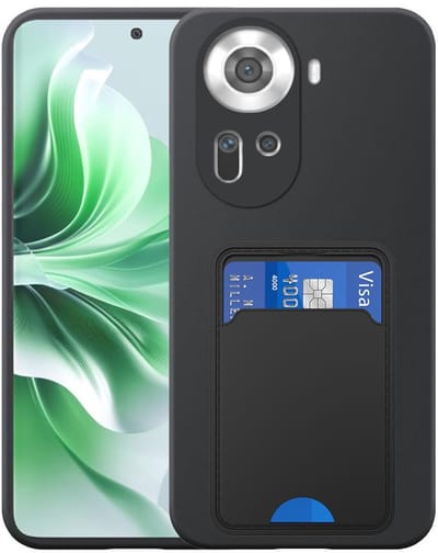 Geschikt voor Oppo Reno 11 Telefoonhoesje met TPU Pasjeshouder - Flexible Back Cover Case Siliconen TPU with Cardslot - Zwart - Smartphonica geschikt voor Oppo Reno 11