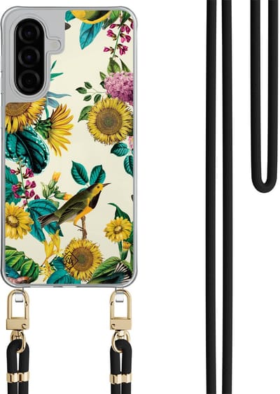 Casimoda® hoesje met zwart koord - Geschikt voor Samsung A36 - Zonnebloemen / Bloemen - Afneembaar koord - TPU/polycarbonaat - Multi