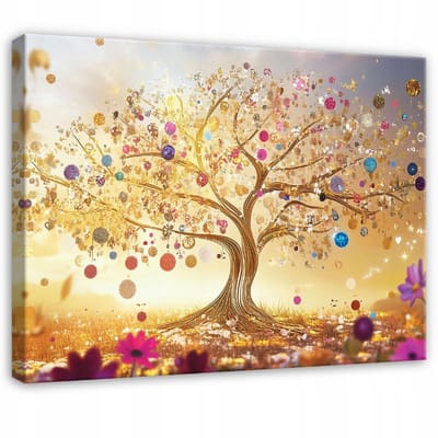 WALLARENA - Canvas schilderij - 100x70 cm - abstracte afbeelding van de levensboom voor slaapkamer, woonkamer en keuken