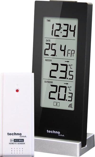 Temperatuurstation met binnen- en buitentemperatuurweergave en alarmfunctie