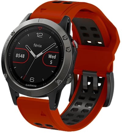 Stravo Zachte Siliconen Bandje met Dubbele Gesp - Geschikt voor Garmin Fenix 5x (Plus) Fenix 6x (Pro) Fenix 7x (Pro-Sapphire-Solar) Garmin Fenix 8 - 51mm Enduro 1-2-3 - QuickFit 26mm Siliconen Horlogeband voor Garmin smartwatches - Rood