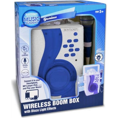 Bontempi Draadloze Karaoke Boom Box met Disco Light – 23 x 10 x 28 cm – Wit met Blauw