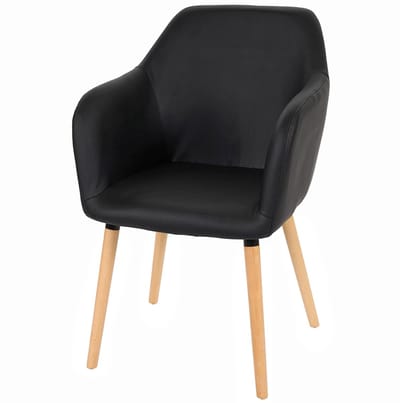 Eetkamerstoel Malmö T381, stoel keuken, retro jaren 50 design ~ kunstleer, zwart, lichtgekleurde poten