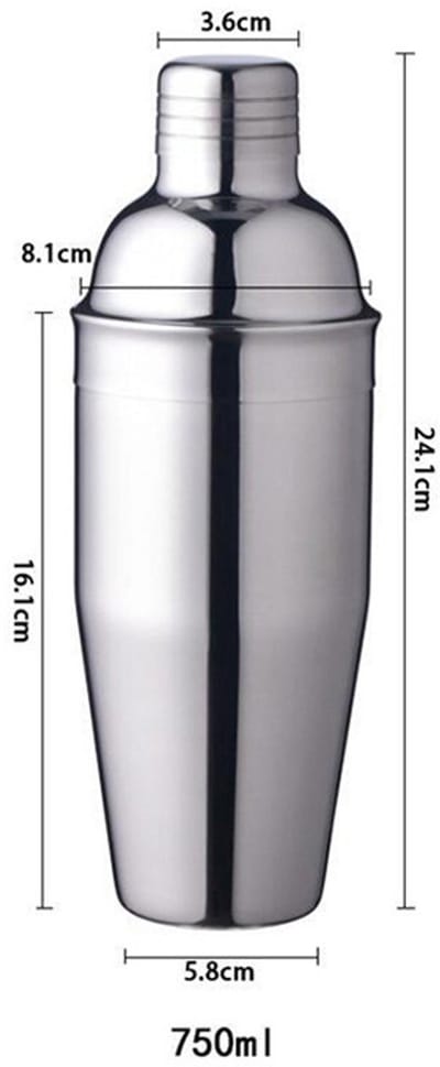 Cocktailshaker, 750 ml roestvrij staal, cocktailshaker, Martini shaker, shaker, beker, mixer met zeef, barshaker, mixer, roestvrij staal, bartender, set accessoires