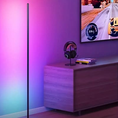 RGB Hoek LED Vloerlamp 142cm - Dimbare Kleurveranderende Vloerlamp met Muziek Sync, App & Afstandsbediening voor Slaapkamer, Woonkamer, Speelkamer en Feest