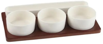 SORA – serveerschaal set – 4-delig – acaciahouten onderstel – houtkleur – snacks en tapas