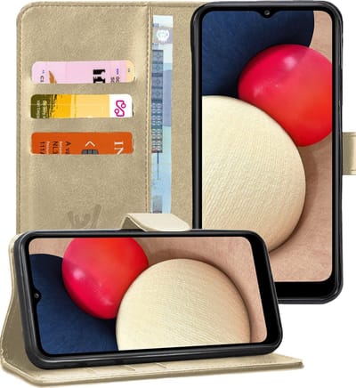 Hoesje geschikt voor Samsung Galaxy A02s - Book Case Kunstleer Pasjeshouder Goud