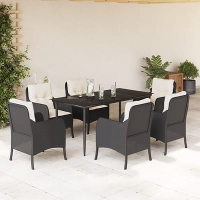 vidaXL - 7-delige - Tuinset - met - kussens - poly - rattan - zwart