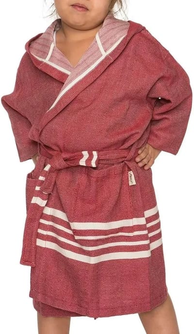 Lalay Hamam Badjas Sun Kids Bordeaux - 2-3 jaar - jongens/meisjes/uniseks - badjas kind / kinderen met capuchon - zwembadjas