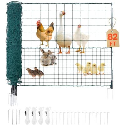 VEVOR grenshek 25x1,25 m, PE weidehek, mobiel hondenhek met dubbele puntpalen en scheerlijnen, kippenhek, tuinhek, campinghek voor honden, kippen, planten, buitenruimtes