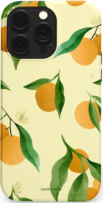 Casetastic Hoesje Geschikt voor Apple iPhone 14 Pro Max Magsafe - Stijlvolle Beschermende Duo-layer Case - Bladrijke Sinaasappel