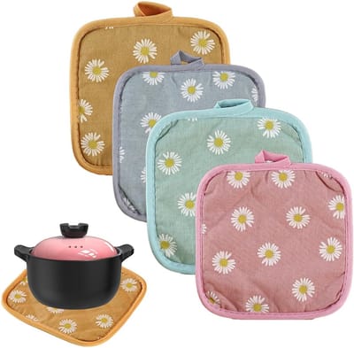 Pannenlappen, hittebestendig, pannenlappen, keukenpannenlappen, voor oven, potten, borden, kopjes, 17 x 17 cm (madeliefje)