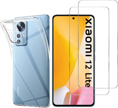 Hoesje Ultraslank geschikt voor Xiaomi 12 Lite backcover siliconen Transparant en 2 stuks ScreenProtector Gehard Glas