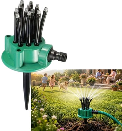 1 stuk - Sproeier met meerdere koppen - Draaiend in alle richtingen - Tuinsproeier - Gazonbewateraar - 11,5*21,6 cm - Voor irrigatie van tuin, bloemperken en landbouwgrond - Zwart/Groen