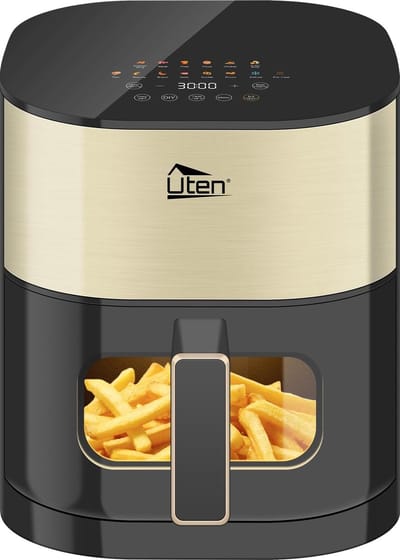 Uten Airfryer XXL 200E - Dual Blaze Technologie - Hetelucht friteuse - 5.5 liter - 14 programma's - 40ºC tot 200ºC - PFAS vrij - 2000W - Goud