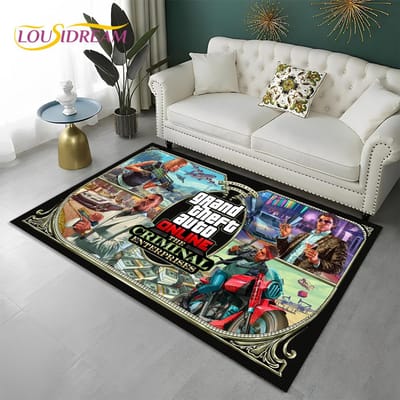 Grand Theft Auto Games 3D GTA Gamer Tapijt Vloerkleed voor Thuis Woonkamer Slaapkamer Bank Deurmat Decor, Kindergebied Vloerkleed Antislip Vloermat 70x100cm