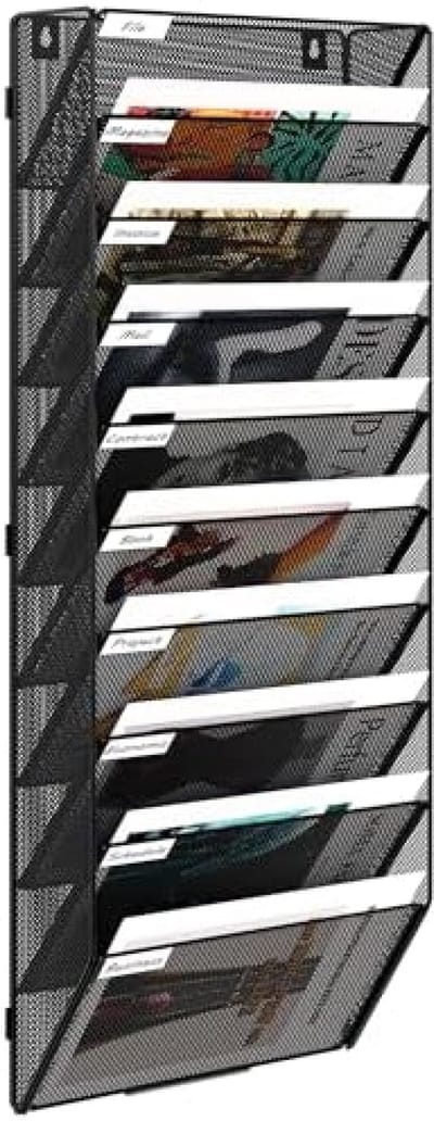 PromoHome 10-laags Wandorganizer voor Documenten en Tijdschriften - Zwarte Metaal Constructie
