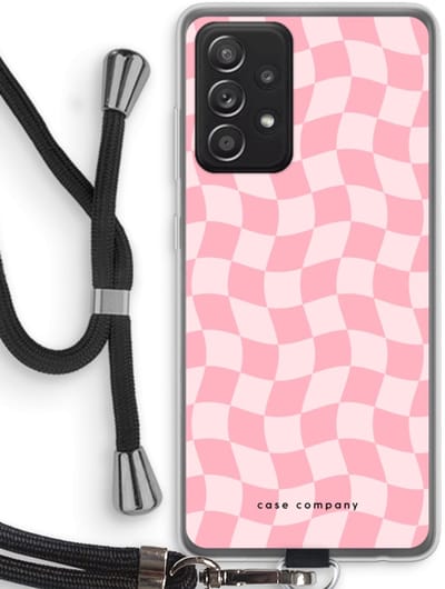 Case Company® - Hoesje met koord geschikt voor Samsung Galaxy A52s 5G hoesje met Koord - Grid Roos - Telefoonhoesje met Zwart Koord - Bescherming aan alle Kanten en Over de Schermrand