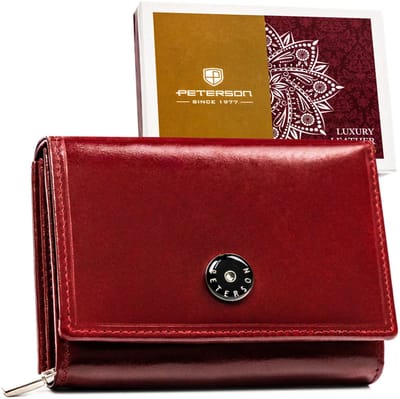 Peterson - Elegante en Compacte Damesportemonnee - Rood - Natuurlijke Leer - RFID Bescherming