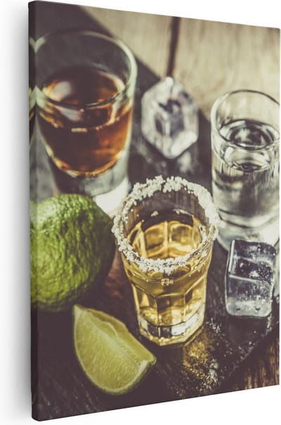 Artaza Canvas Schilderij Tequila Shots - 40x50 cm - Muurdecoratie Keuken - Wanddecoratie Bar - Kamer Accessoires