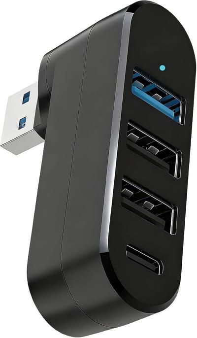 SnelShoppen - 4-Port USB 3.0 Hub met 2 x USB 2.0, Type-C Power/Data Poort, Rotatable 90°/180° voor Laptop, Auto en Meer