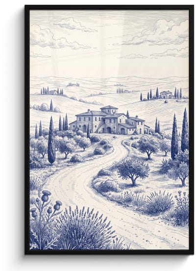 Poster in lijst - Fotolijst 80x120 cm - Posters - Rustiek - Landgoed - Blauw - Posterlijst zwart - Decoratie - Wanddecoratie woonkamer - Muurdecoratie slaapkamer