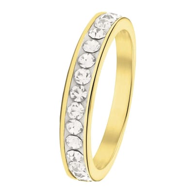 Lucardi Meisjes Kinder ring met plating - Rond - Kristal - Cadeau - Staal - Goudkleurig