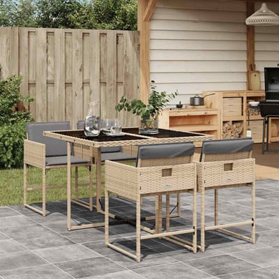 vidaXL - 5-delige - Tuinset - met - kussens - poly - rattan - gemengd - beige