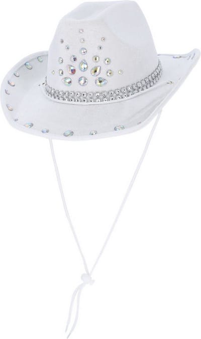 Smiffys Kostuum Hoed Rhinestone Cowboy Hat Wit