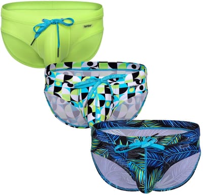 SUKREW Torrent Swim Brief Multipack 1x Lime + 1x Retro Lime + 1x Tropical Lime - MAAT XS - Heren Zwemslip - Zwem Slip voor Man - Mannen Brief